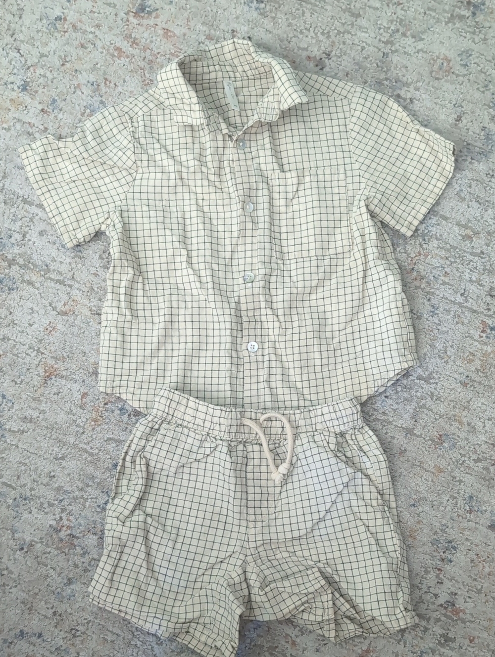 Rylee And Cru Boys Two-Piece Cream Grid Button-Up Set
